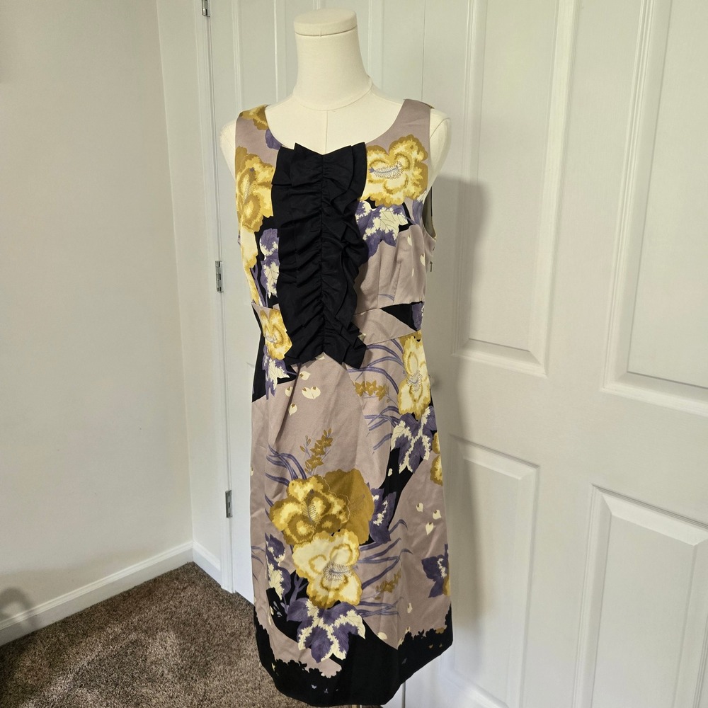 Leifsdottir Floral Sheath Dress Women 10 Multicolor Silk Ruffle Cutout Back